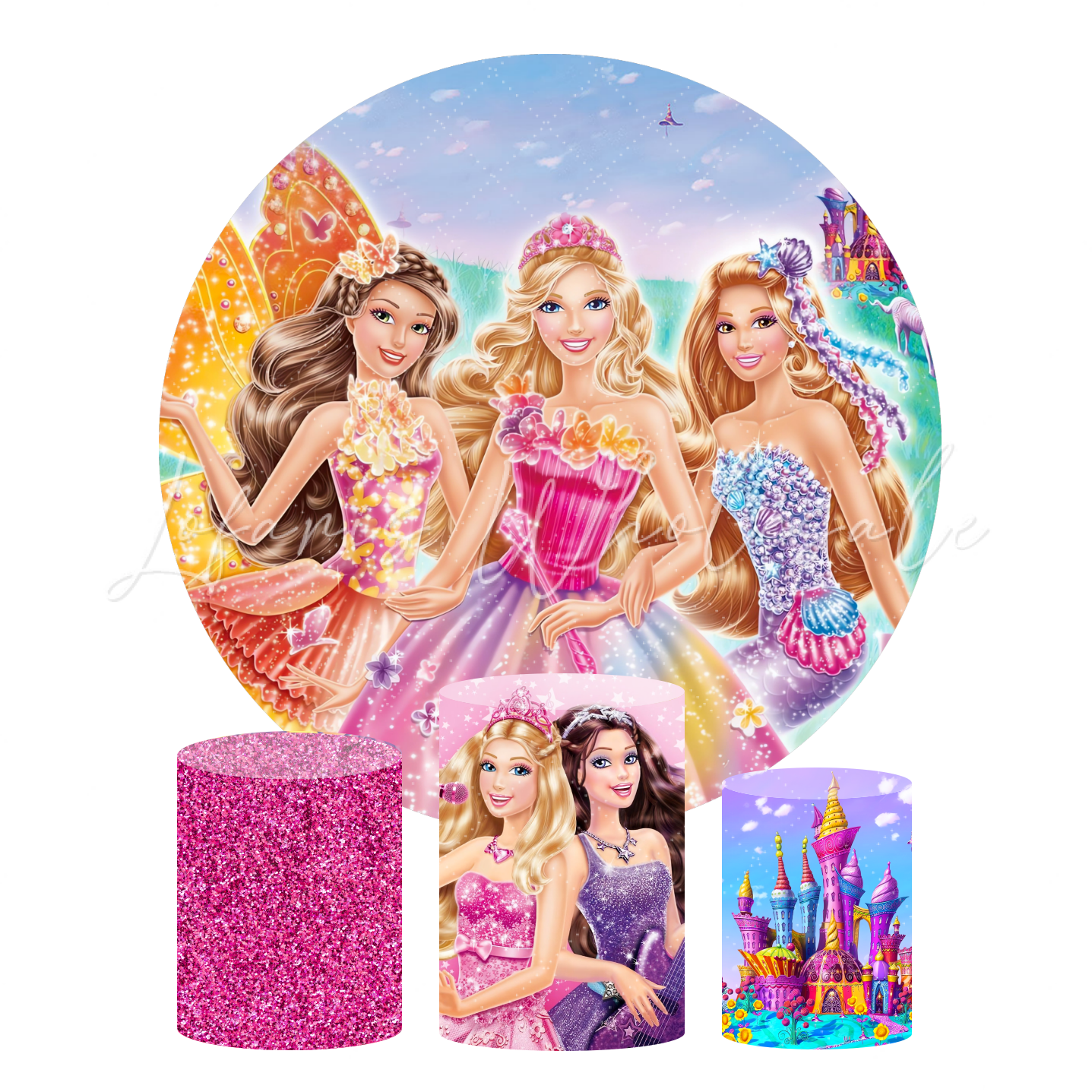 Barbie Theme Birthday Party Round Backdrop Cover Pedestal Cloth Cover