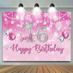 Lofaris Baribe Pink Christmas Theme Sweet 16 Birthday Backdrop