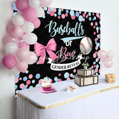 Lofaris Baseballs Or Bow Colorful Dot Gender Reveal Backdrop