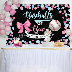 Lofaris Baseballs Or Bow Colorful Dot Gender Reveal Backdrop