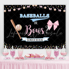 Lofaris Baseballs or Bows Blue Pink Baby Shower Backdrop