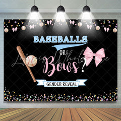 Lofaris Baseballs or Bows Blue Pink Baby Shower Backdrop