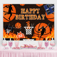 Lofaris Basketball Court Hot Rece Theme Happy Birthday Backdrop