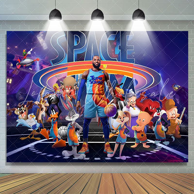 Lofaris Basketball Star And His Cartoon Friends Party Backdrop