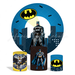 Batman Theme Birthday Party Round Backdrop Cover Plinth Cylinder Pedestal Cloth Cover