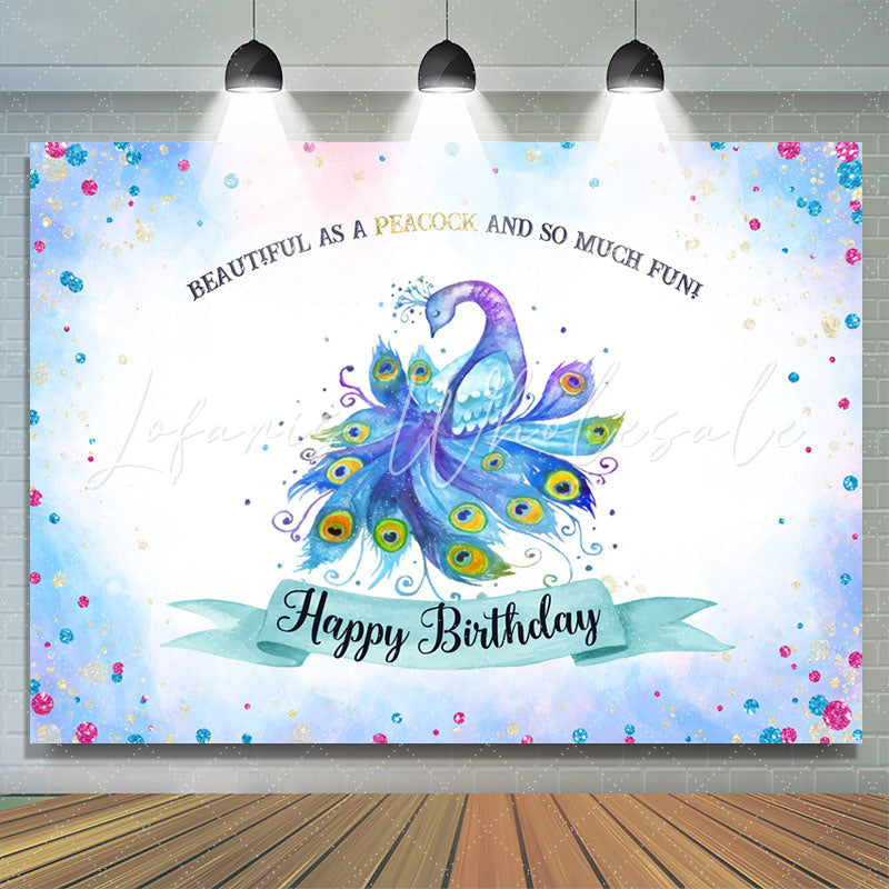 Lofaris Beautiful As A Peacock Dream Blue Birthday Backdrop