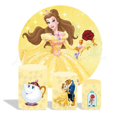 Beauty And The Beast Birthday Party Round Backdrop Cover Plinth Cloth Cover