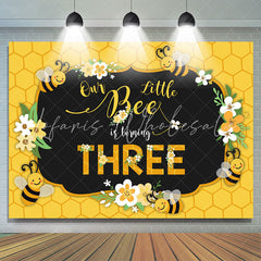 Lofaris Bee Three Summer Yellow Happy 3Rd Birthday Backdrop