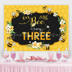 Lofaris Bee Three Summer Yellow Happy 3Rd Birthday Backdrop