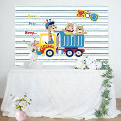 Lofaris Beep Zoo Giraffa Bear Truck Stripe Birthday Backdrop