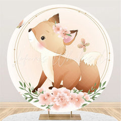 Lofaris Beige Cute Fox Pink Flowers Butterfly Circle Backdrop