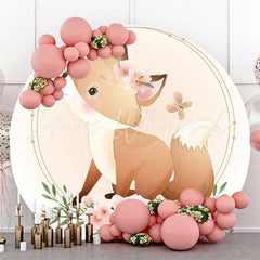 Lofaris Beige Cute Fox Pink Flowers Butterfly Circle Backdrop