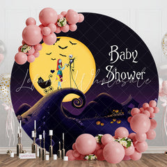 Lofaris Big Moon Bats Halloween Round Baby Shower Backdrop