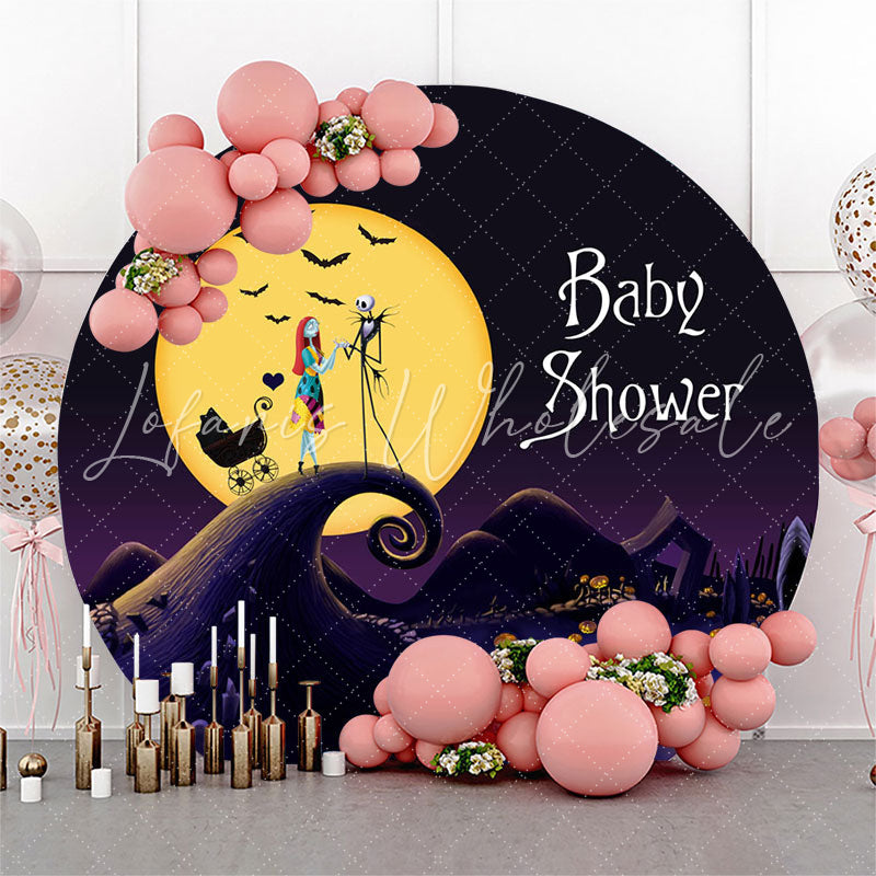 Lofaris Big Moon Bats Halloween Round Baby Shower Backdrop