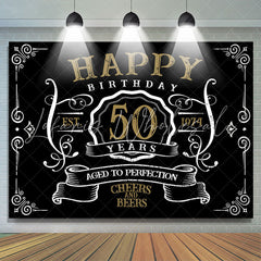 Lofaris Black Age To Perfection Happy 50th Birthday Backdrop