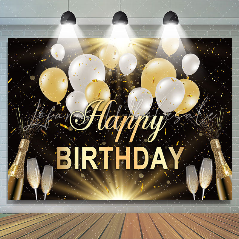 Lofaris Black And Balloons Glitter Happy Birthday Backdrop