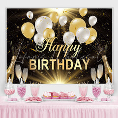 Lofaris Black And Balloons Glitter Happy Birthday Backdrop