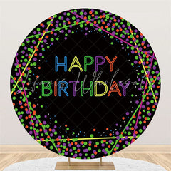 Lofaris Black And Colorful Dots Circle Happy Birthday Backdrop