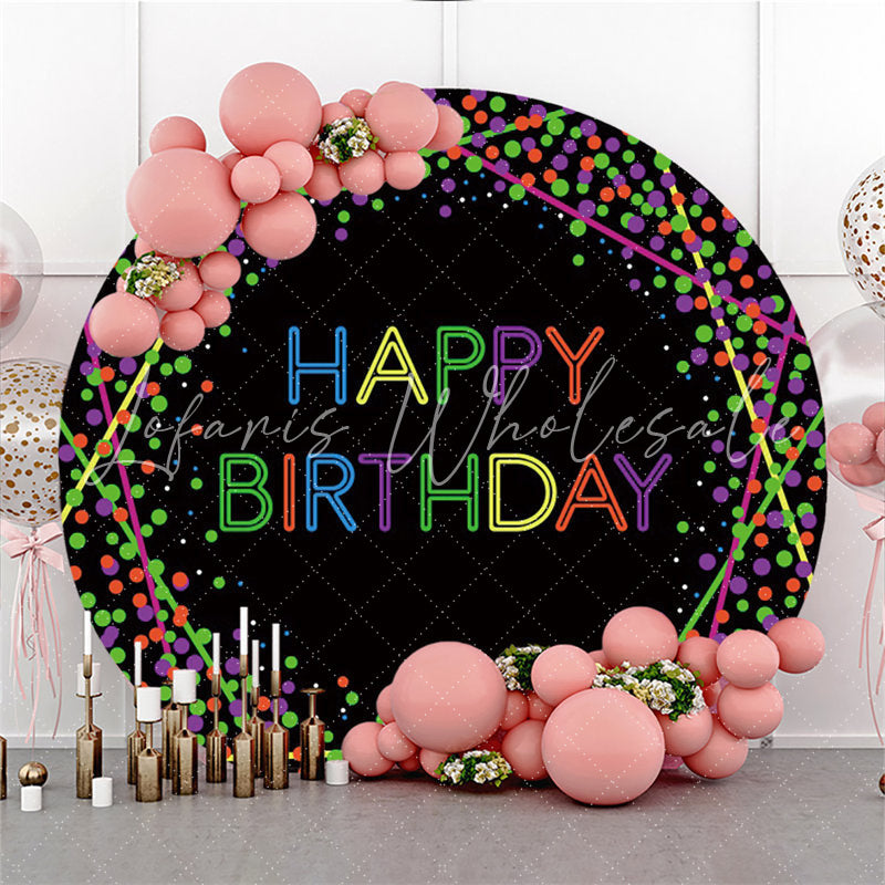 Lofaris Black And Colorful Dots Circle Happy Birthday Backdrop