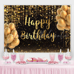 Lofaris Black And Gold Ballon Glitter Happy Birthday Backdrop