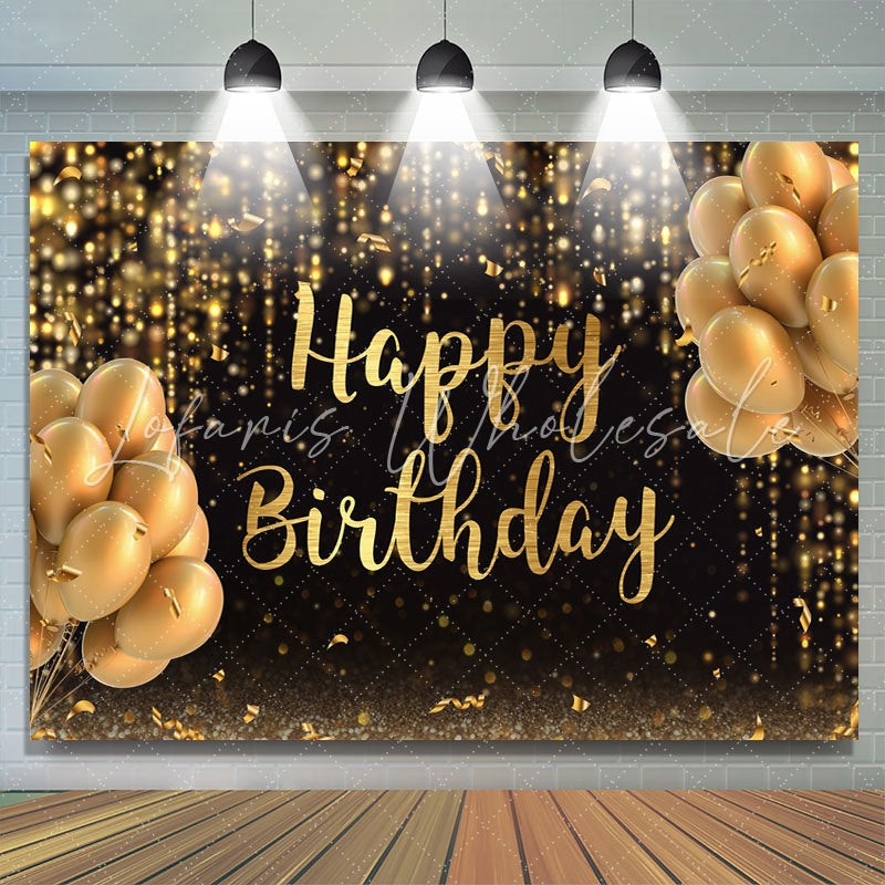 Lofaris Black And Gold Ballon Glitter Happy Birthday Backdrop