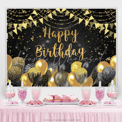 Lofaris Black And Gold Bokeh Glitter Happy Birthday Backdrop