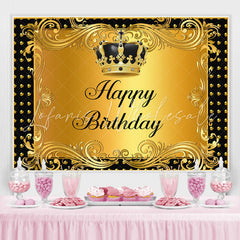 Lofaris Black and Gold Crown Curtain Happy Birthday Backdrop