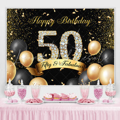 Lofaris Black and Gold Fifth Fabulous Birthday Backdrop