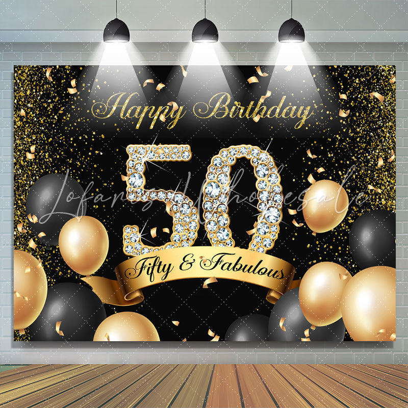 Lofaris Black and Gold Fifth Fabulous Birthday Backdrop