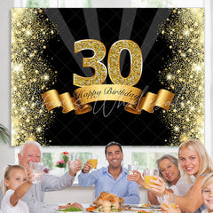 Lofaris Black and Gold Glitter Bokeh 30th Birthday Backdrop