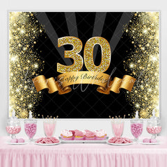 Lofaris Black and Gold Glitter Bokeh 30th Birthday Backdrop