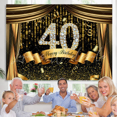 Lofaris Black And Gold Glitter Bokeh 40th Birthday Backdrop