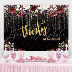 Lofaris Black and Gold Glitter Floral 30th Birthday Backdrop