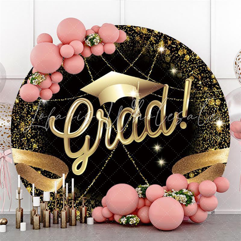 Lofaris Black And Gold Glitter Graduation Party Round Backdrop