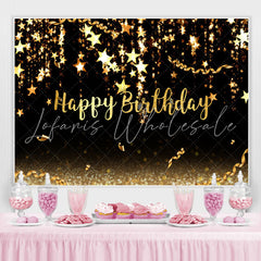 Lofaris Black and Gold stars Bokeh Happy Birthday Backdrop