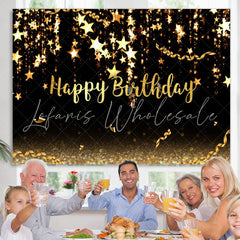 Lofaris Black and Gold stars Bokeh Happy Birthday Backdrop