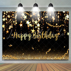 Lofaris Black and Gold stars Bokeh Happy Birthday Backdrop