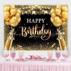 Lofaris Black And Golden Balloon Glitter Birthday Backdrop