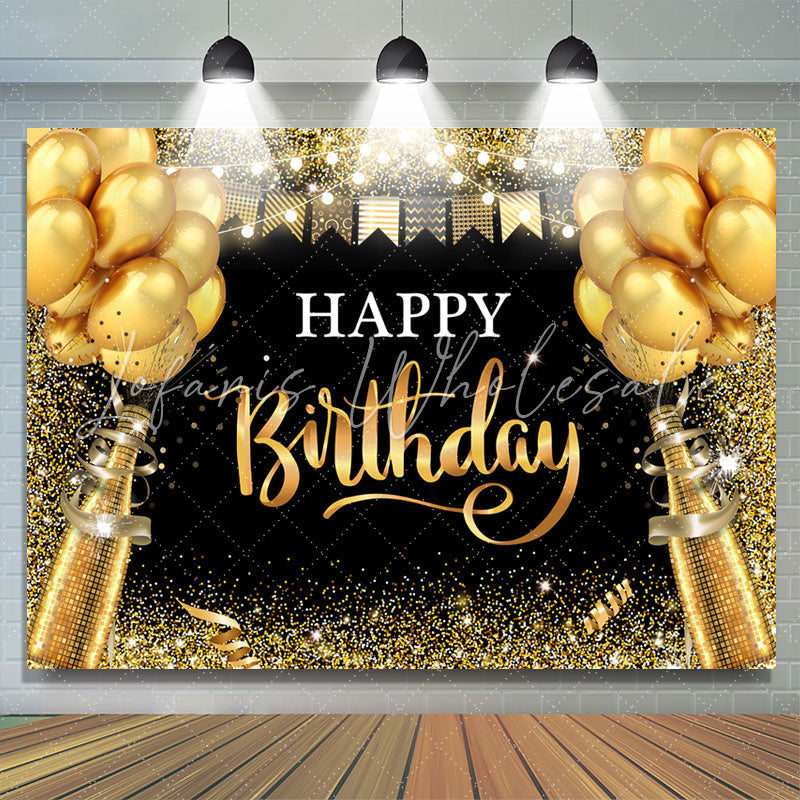 Lofaris Black And Golden Balloon Glitter Birthday Backdrop