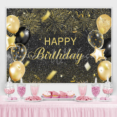 Lofaris Black And Golden Balloon Glitter Happy Birthday Backdrop