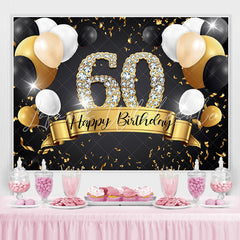 Lofaris Black And Golden Balloon Happy 60Th Birthday Backdrop