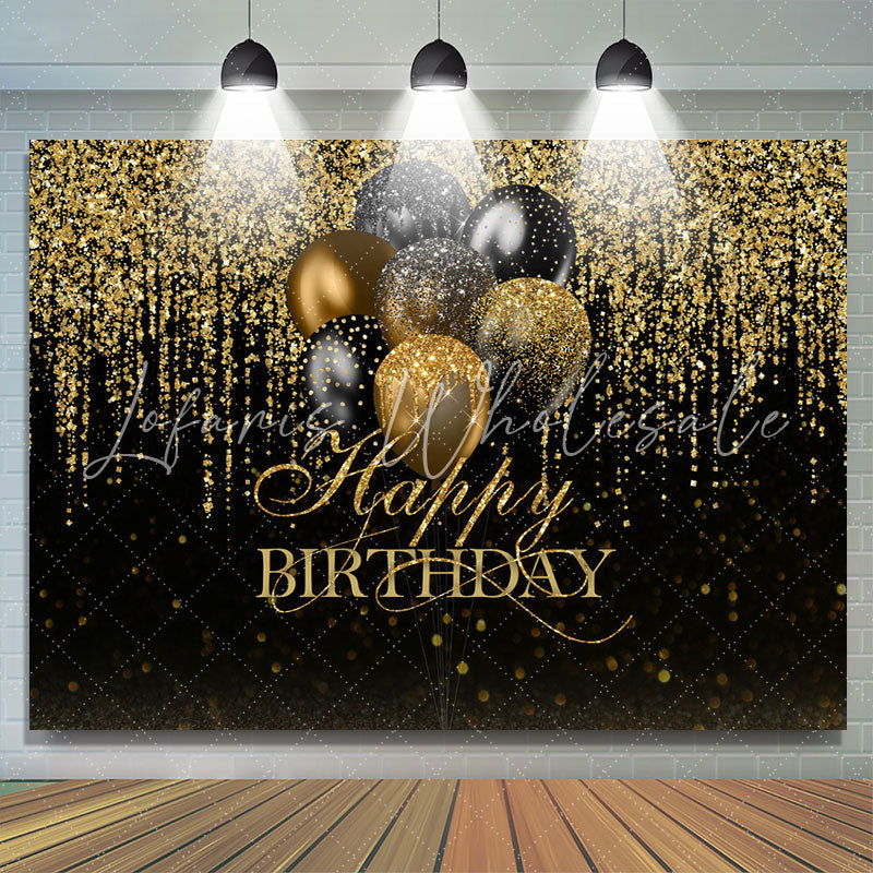 Lofaris Black and Golden Bokeh Balloon Happy Birthday Backdrop