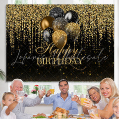 Lofaris Black and Golden Bokeh Balloon Happy Birthday Backdrop