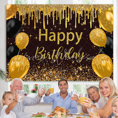 Lofaris Black And Golden Dots Balloons Happy Birthday Backdrop