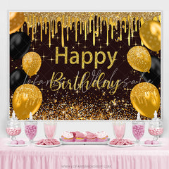 Lofaris Black And Golden Dots Balloons Happy Birthday Backdrop