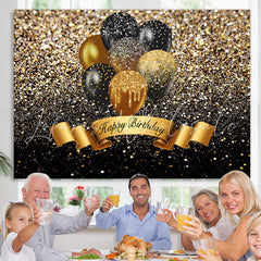 Lofaris Black And Golden Glitter Balloon Happy Birthday Backdrop