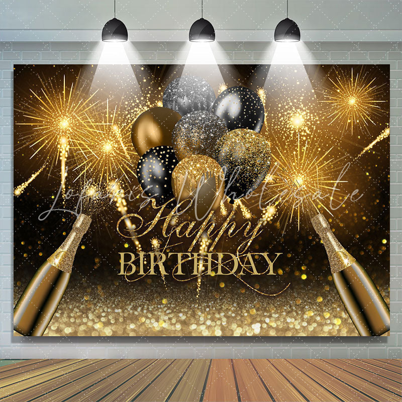 Lofaris Black And Golden Glitter Balloon Theme Birthday Backdrop