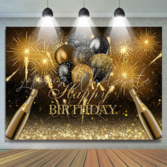 Lofaris Black And Golden Glitter Balloon Theme Birthday Backdrop