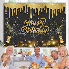 Lofaris Black And Golden Glitter Dot Happy Birthday Backdrop