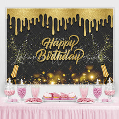 Lofaris Black And Golden Glitter Dot Happy Birthday Backdrop